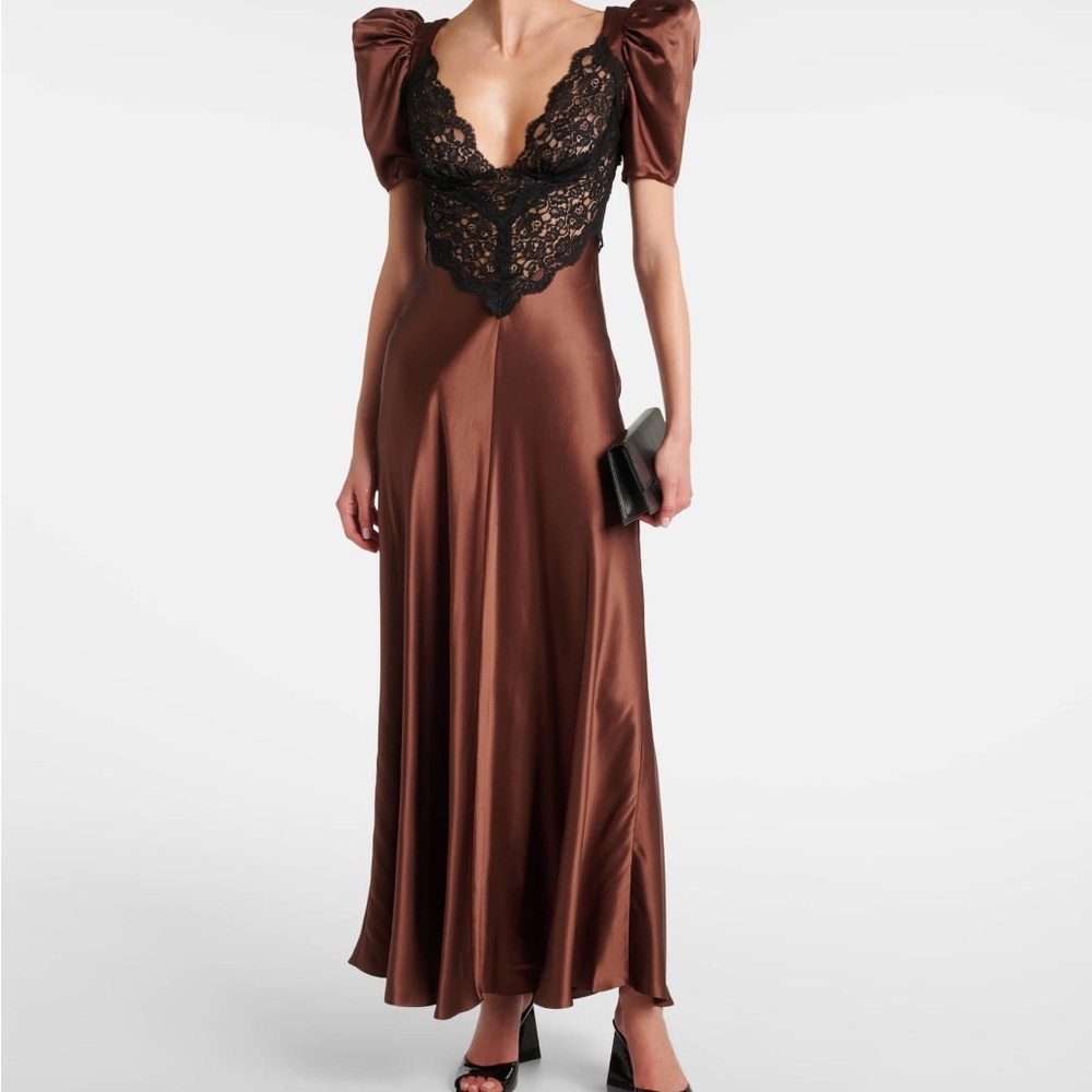 Rodarte Brown and Black Lace Maxi Dress
